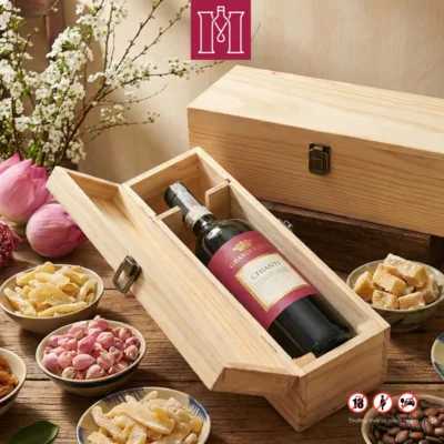 Combo rượu vang đỏ Ý Granducato Chianti DOCG nhập khẩu kèm hộp gỗ thông đơn 10 combo 1 chai rượu vang đỏ Ý Granducato Chianti kèm hộp gỗ thông đơn nắp đậy