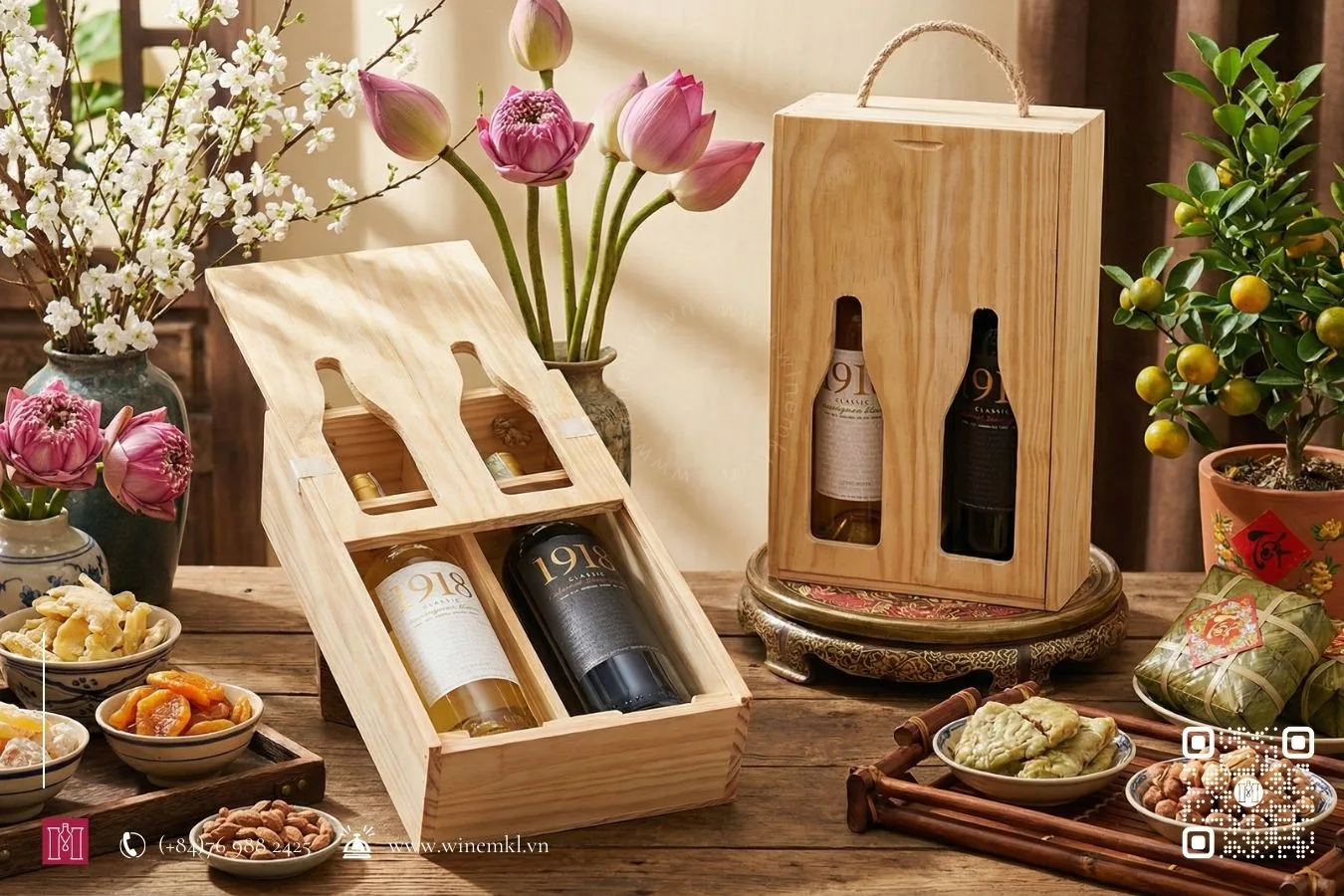 Combo 2 rượu vang Chile 1918 Classic kèm hộp gỗ 8 hộp 2 chai rượu vang chile 1918 classic kèm hộp gỗ thông