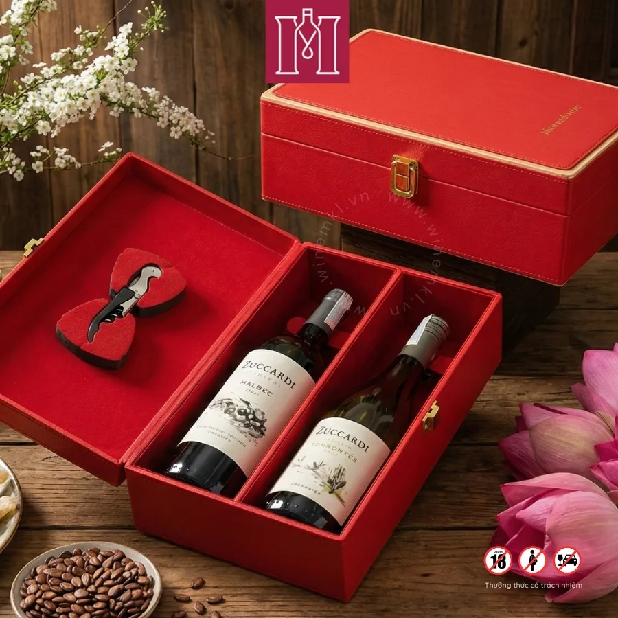 Combo 2 chai rượu vang Argentina Zuccardi Serie A kèm hộp da đôi đỏ 1 Combo 2 chai rượu vang Argentina Zuccardi Serie A kèm hộp da đôi đỏ
