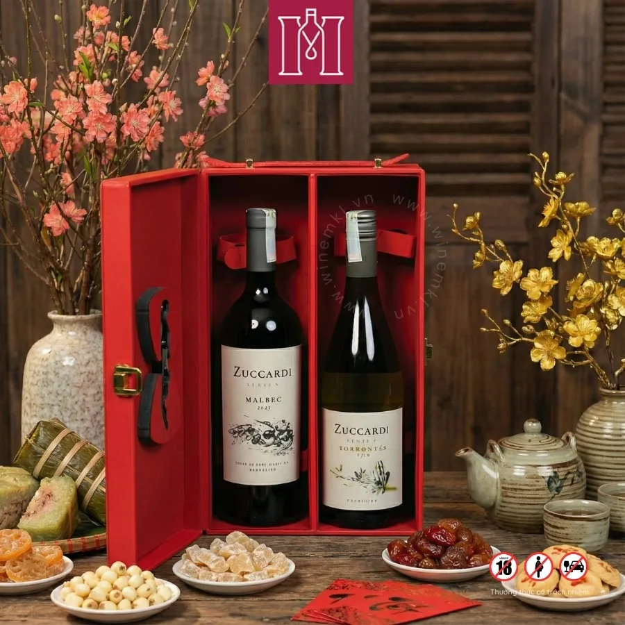 Combo 2 chai rượu vang Argentina Zuccardi Serie A kèm hộp da đôi đỏ 2 combo 2 chai rượu vang argentina zuccardi serie a kèm hộp da đôi đỏ