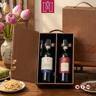 combo 2 chai rượu vang ý bersano granducato kèm hộp đa đôi nâu