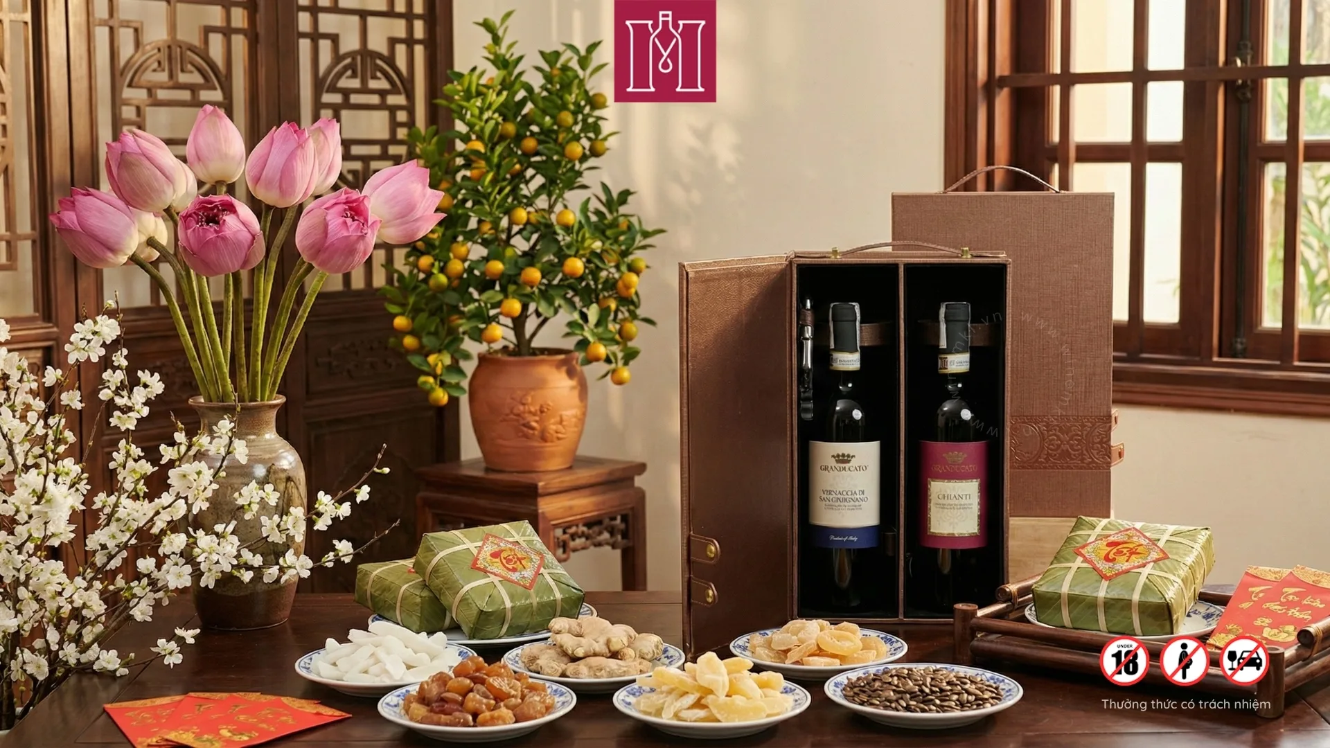 combo 2 chai rượu vang ý bersano granducato kèm hộp đa đôi nâu