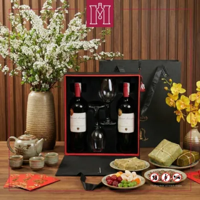 hộp quà rượu vang mỹ morgan bay rutherford ranch kèm cặp ly thủy tinh cao cấp