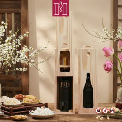 Combo rượu vang đỏ Chile 1918 Classic nhập khẩu kèm hộp gỗ thông đôi nắp trượt 9 combo 1 chai rượu vang đỏ chile nhập khẩu 1918 classic cabernet sauvignon kèm hộp gỗ thông đơn nắp trượt