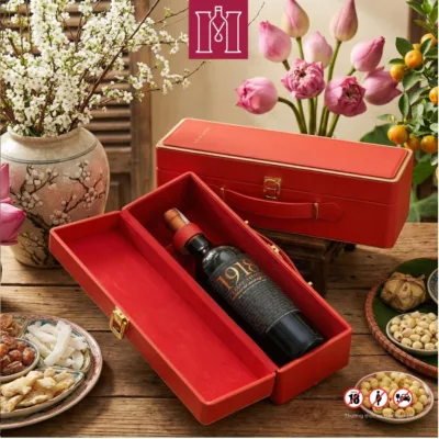 Combo rượu vang đỏ Chile 1918 Grand Reserve kèm hộp da đơn đỏ 7 hộp quà rượu vang đỏ chile 1918 grand reserve cabernet sauvignon kèm hộp