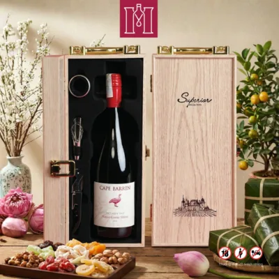 combo rượu vang đỏ úc cape barren native goose shiraz kèm hộp gỗ có phụ kiện