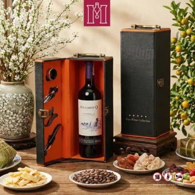combo 01 chai rượu vang argentina zuccardi serie a malbec kèm hộp da đen viền cam có phụ kiện