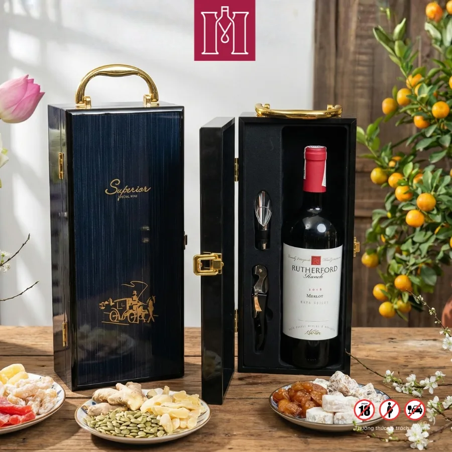 Combo rượu vang Mỹ Rutherford Ranch Napa Valley kèm hộp gỗ sơn mài, có phụ kiện 4 combo rượu vang mỹ nhập khẩu chính hãng kèm hộp sơn mài có phụ kiện