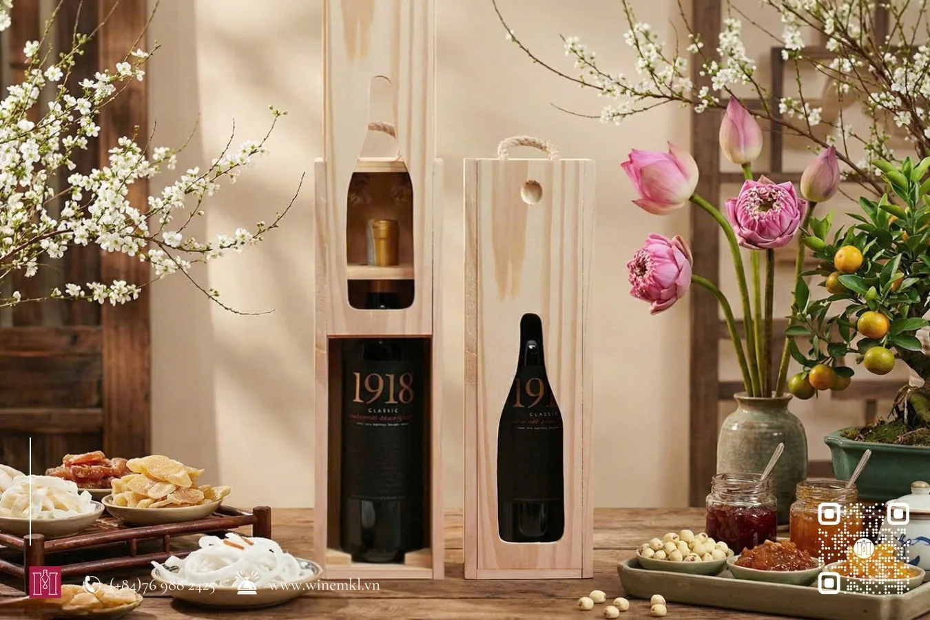 combo rượu vang chile nhập khẩu kèm hộp gỗ