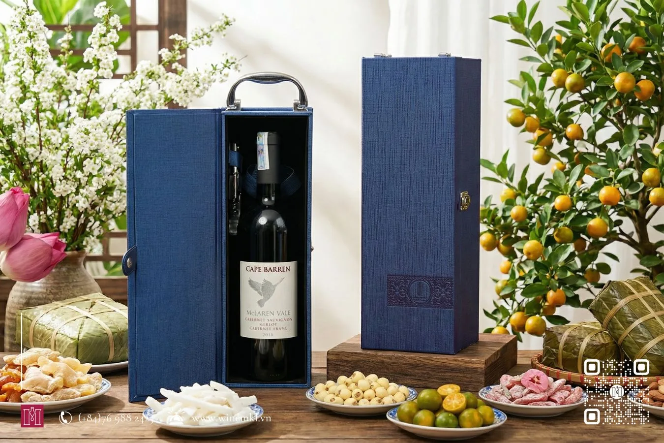 Combo rượu vang đỏ Úc Cape Barren CMC kèm hộp da đơn xanh 6 Hộp quà rượu vang đỏ Úc Cape Barren McLaren Vale CMC 750ml 14.5% nhập khẩu chính hãng kèm hộp da đơn xanh