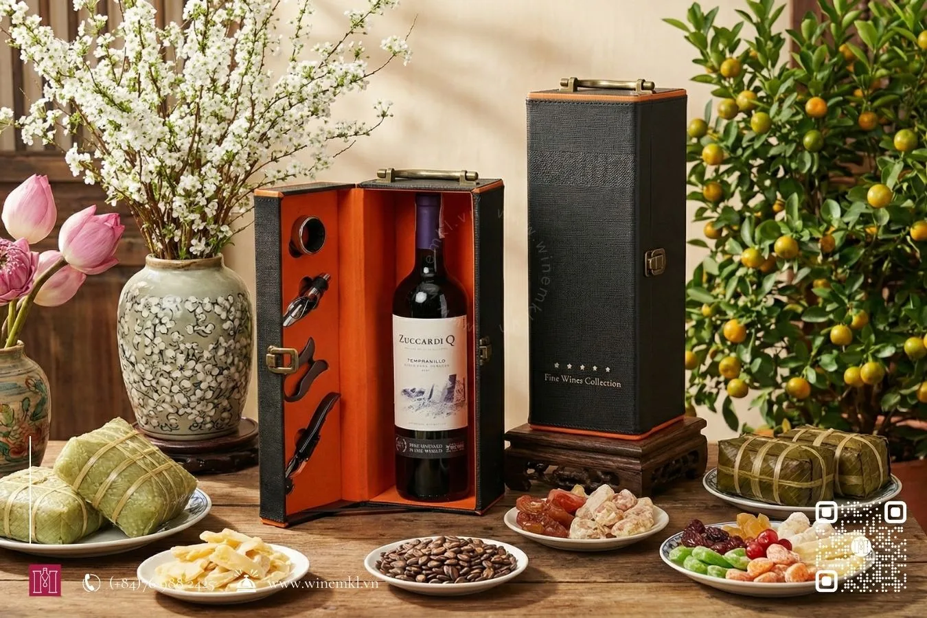 Combo rượu vang Argentina Zuccardi Serie A Tempranillo kèm hộp da đơn đen viền cam, có phụ kiện 7 combo 01 chai rượu vang argentina zuccardi serie a tempranillo kèm hộp da đen viền cam có phụ kiện